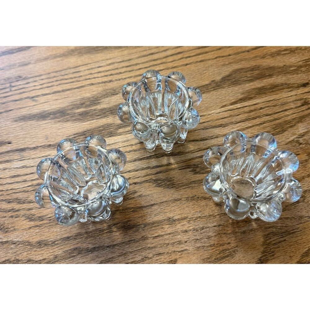Vintage Reims Clear Glass Bubble Candle Holders Set of 3 - Picture 3 of 3